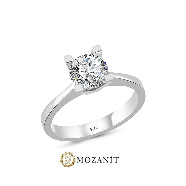 1,20 Karat Mozanit Tektaş Gümüş Yüzük - 1
