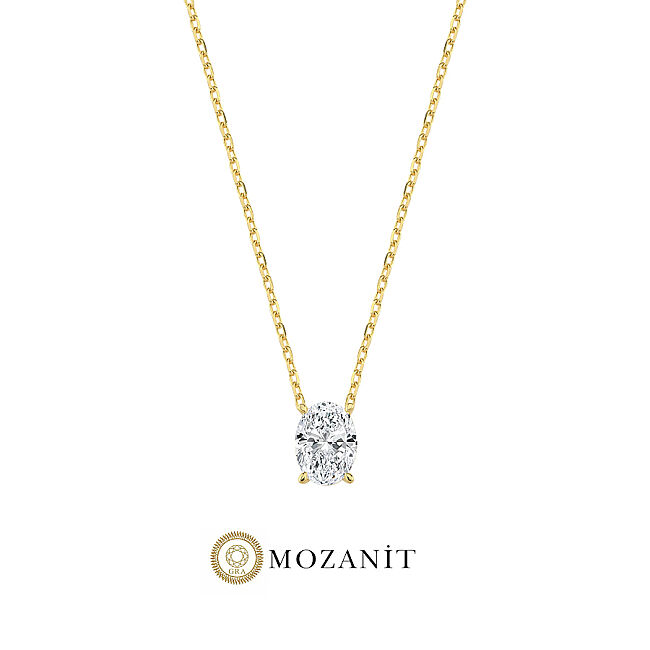 1 Karat Mozanit Tektaş Gold Gümüş Kolye - 1