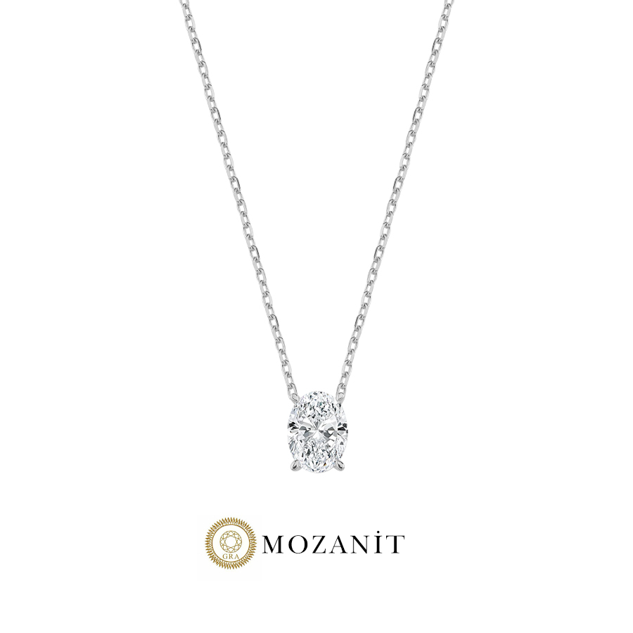 1 Karat Mozanit Oval Tektaş Gümüş Kolye - CNG Jewels
