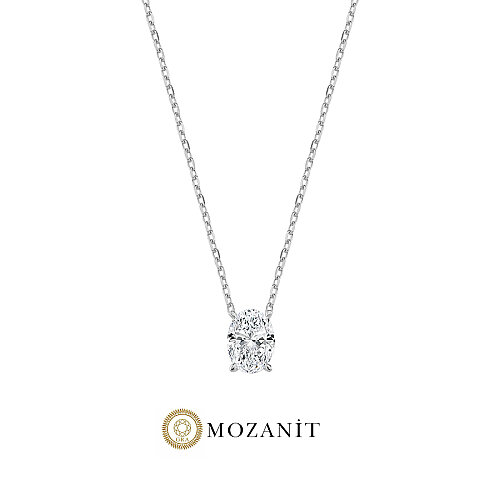 1 Karat Mozanit Oval Tektaş Gümüş Kolye - CNG Jewels