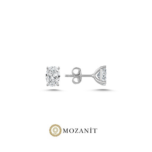 1 Karat Mozanit Oval Tektaş Gümüş Küpe - CNG Jewels