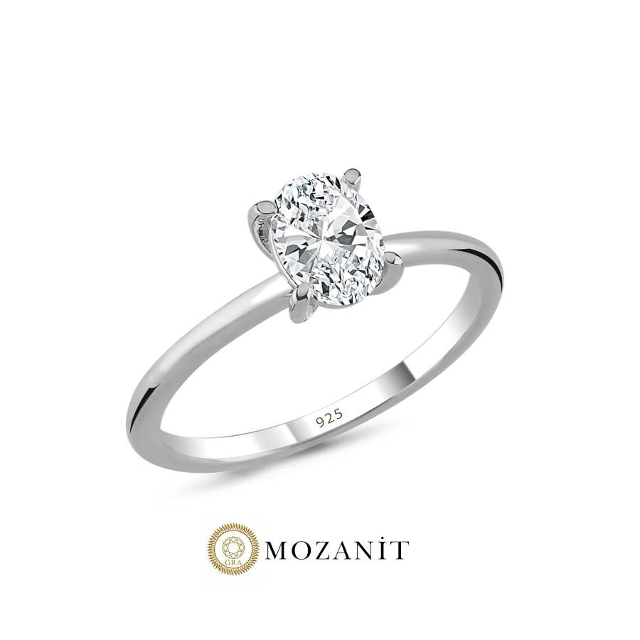 1 Karat Mozanit Oval Tektaş Gümüş Yüzük - CNG Jewels