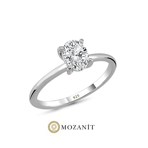 1 Karat Mozanit Oval Tektaş Gümüş Yüzük - CNG Jewels