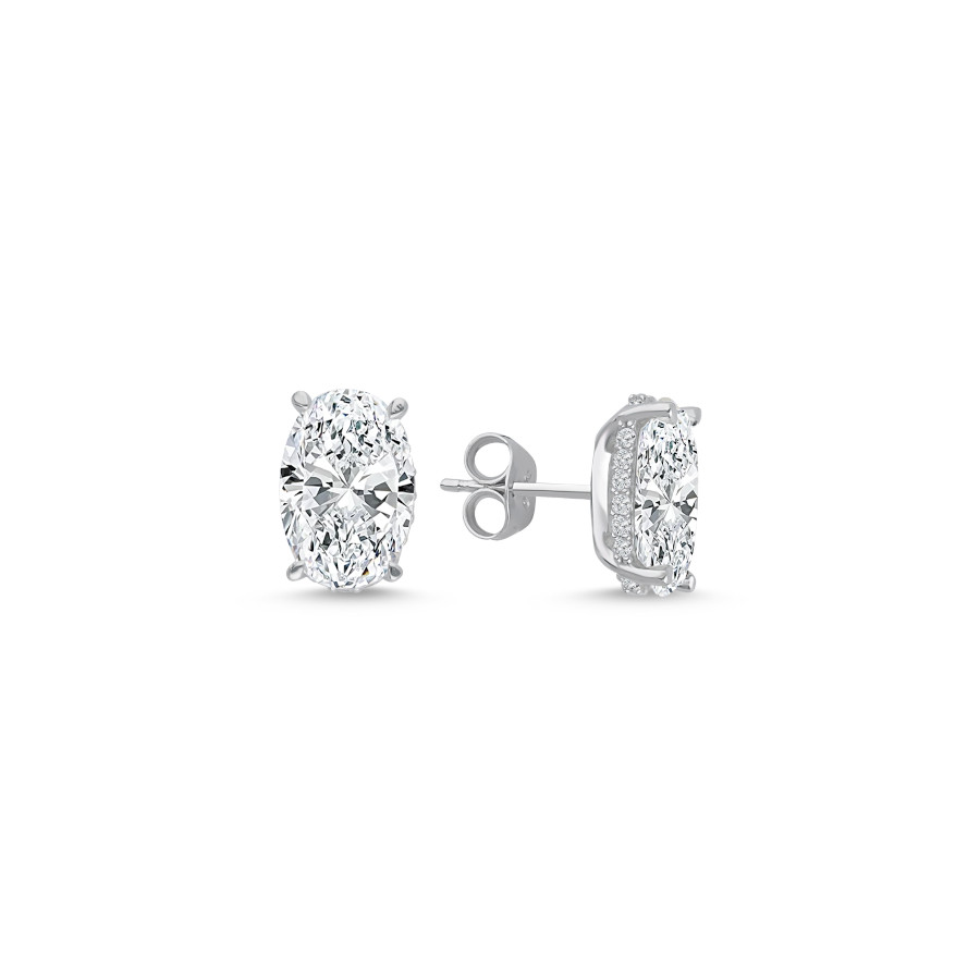 10 Karat Oval Tektaş Gümüş Küpe - CNG Jewels