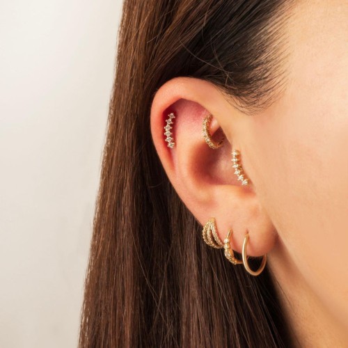14 Ayar Altın Altı Taşlı Yay Helix Piercing - 2