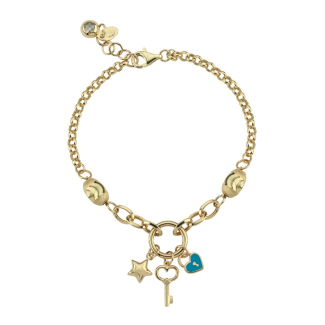 14 Ayar Altın Anahtar Kalp Yıldız Charm Bileklik - 3