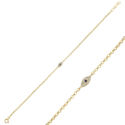 14 Ayar Altın Badem Göz Nazar Boncuğu Bileklik - 1