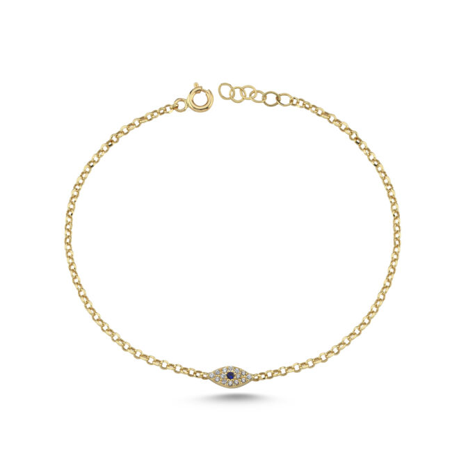 14 Ayar Altın Badem Göz Nazar Boncuğu Bileklik - 2