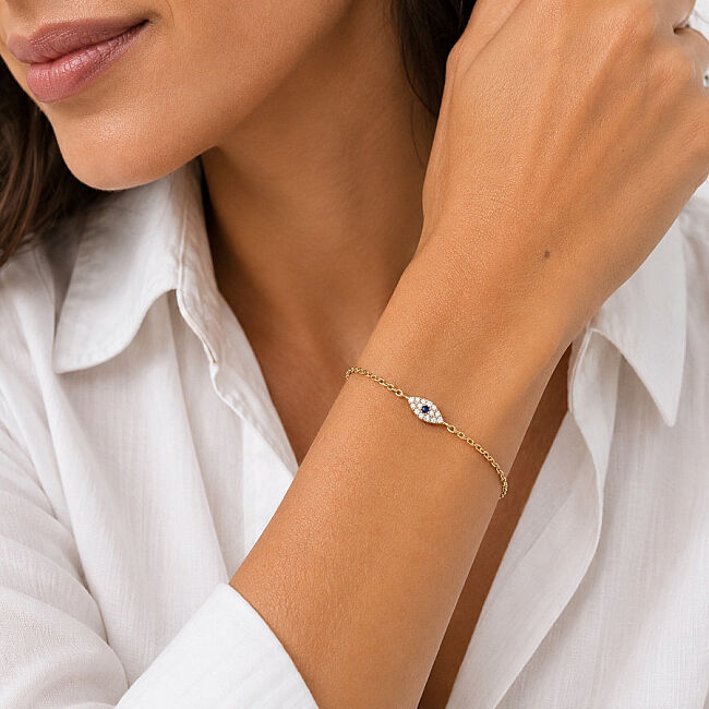 14 Ayar Altın Badem Göz Nazar Boncuğu Bileklik - 2
