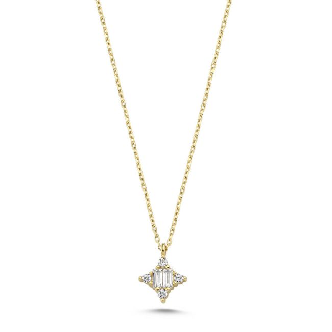 14 Carat Gold Baguette Minimal North Star Necklace - 1