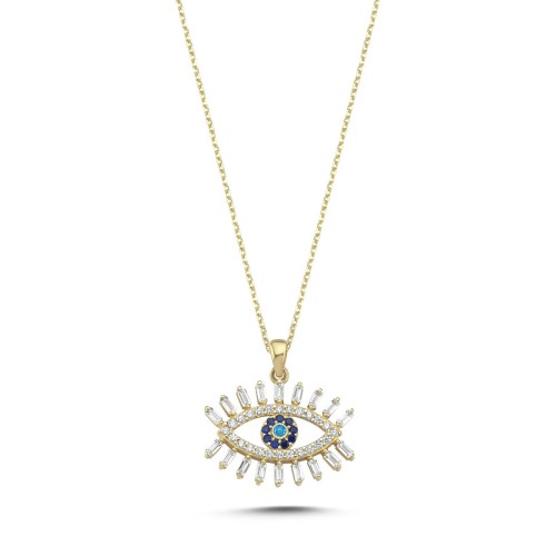 14 Carat Gold Baguette Stone Eyelash Necklace - CNG Jewels