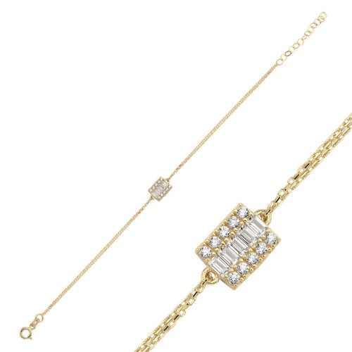 CNG Jewels - 14 Ayar Altın Baget Taşlı Minimal Dikdörtgen Bileklik