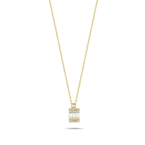 14 Ayar Altın Baget Taşlı Minimal Kolye - CNG Jewels