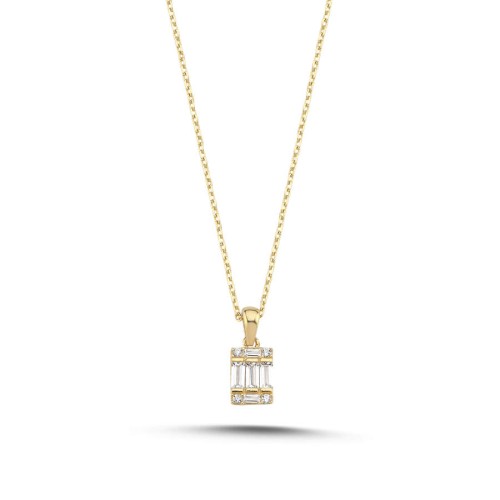 CNG Jewels - 14 Ayar Altın Baget Taşlı Minimal Kolye