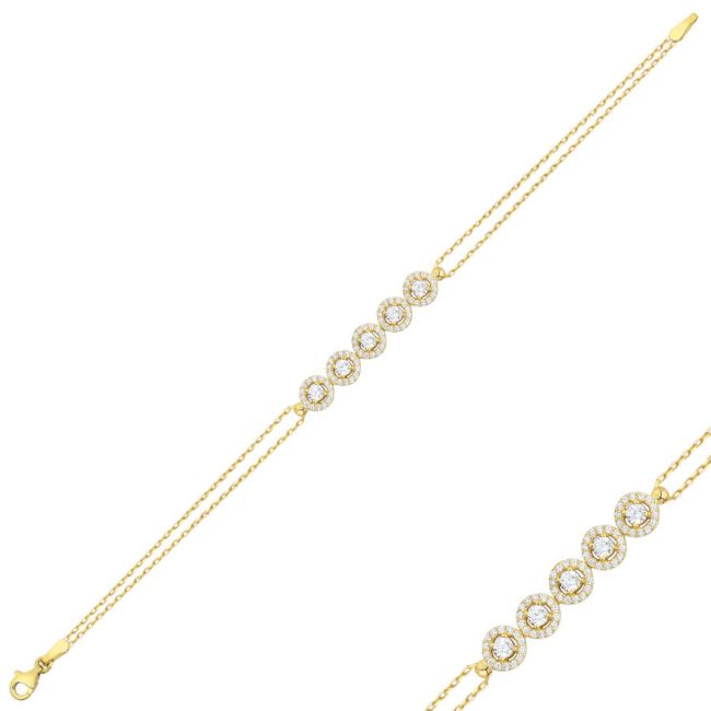 14 Ayar Altın Beşli Taşlı Bileklik - 1