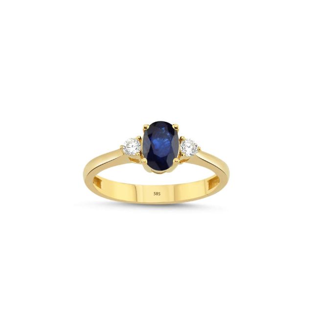 14 Carat Gold Blue Sapphire Stone Ring - 1