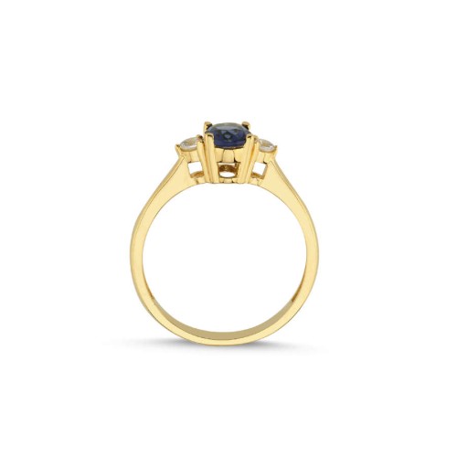 14 Carat Gold Blue Sapphire Stone Ring - 2