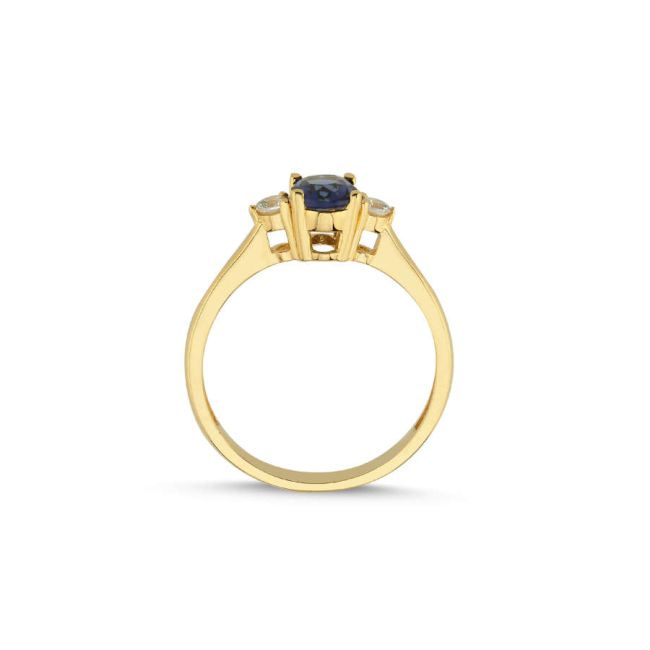 14 Carat Gold Blue Sapphire Stone Ring - 2