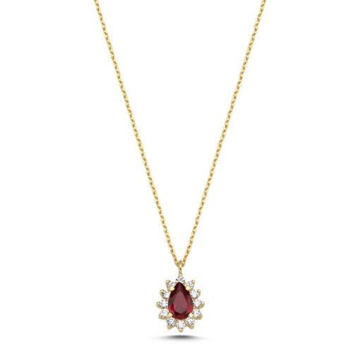 14 Ayar Altın Damla Yakut Anturaj Kolye - CNG Jewels