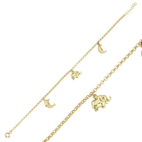 14 Ayar Altın Fil Yunus Ay Charm Bileklik - CNG Jewels (1)