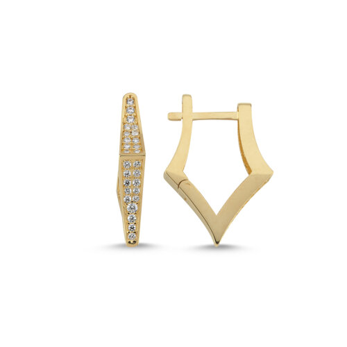 14 Ayar Altın Geometrik Tasarım Taşlı Halka Küpe - CNG Jewels