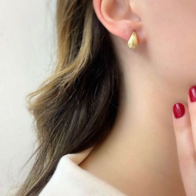 14 Ayar Altın Gözyaşı Damla Mat Küpe - 2