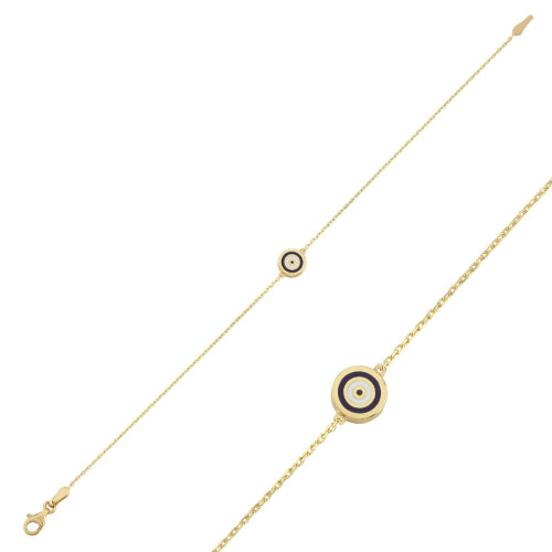 14 Ayar Altın İki Renkli Göz Nazar Boncuğu Bileklik - 3