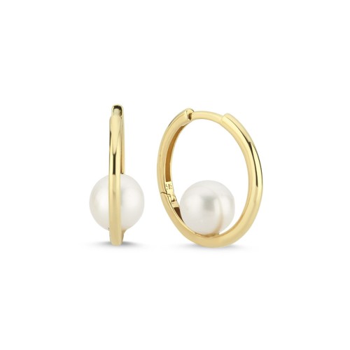 14 Ayar Altın İncili Halka Küpe - CNG Jewels