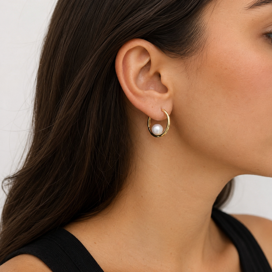 14 Ayar Altın İncili Halka Küpe - CNG Jewels (1)