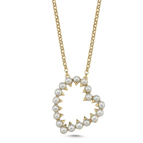 14 Carat Gold Pearl Heart Necklace - 1