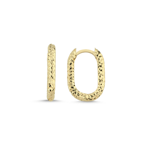 14 Ayar Altın Kalemli Parlak Oval Halka Küpe - CNG Jewels