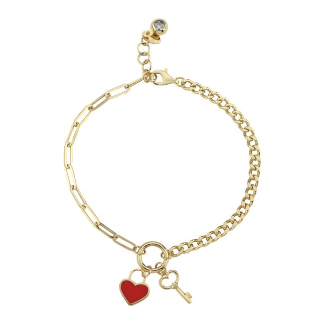 14 Ayar Altın Kalp Anahtar Charm Bileklik - 3