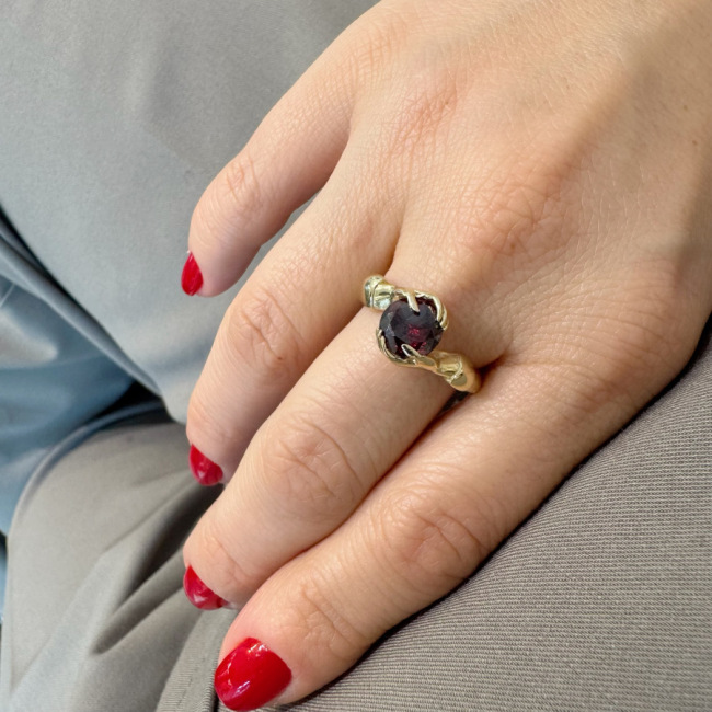 14 Ayar Altın Kırmızı Taşlı Sarılan El Yüzük - 2