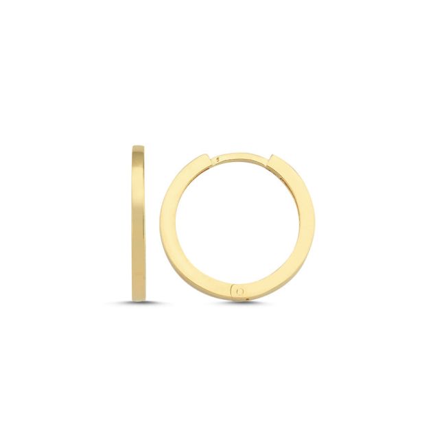 14 Ayar Altın Köşeli Halka Küpe 20mm Çap - 1