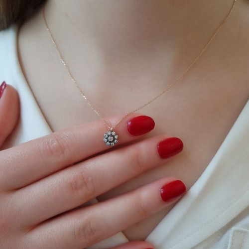 14 Ayar Altın Küçük Gül Elmas Model Kolye - 3