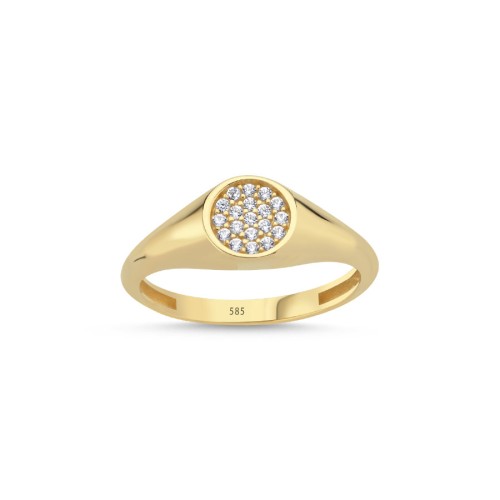 14 Ayar Altın Küçük Pave Taşlı Serçe Parmak Yüzüğü - 1