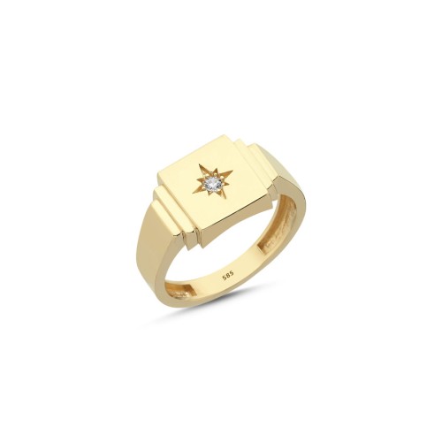 14 Carat Gold Polar Star Square Pinkie Ring - CNG Jewels