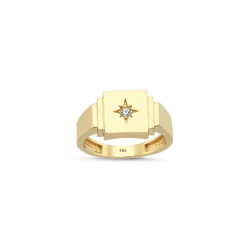 14 Carat Gold Polar Star Square Pinkie Ring - CNG Jewels (1)