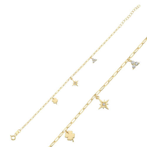 14 Ayar Altın Kutup Yıldızı ve Yonca Charm Bileklik - CNG Jewels