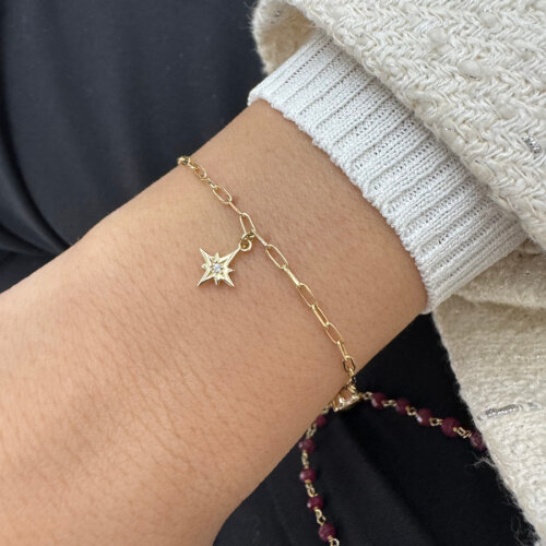 14 Ayar Altın Kutup Yıldızı ve Yonca Charm Bileklik - CNG Jewels (1)
