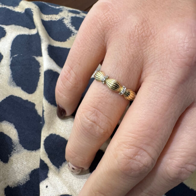 14 Ayar Altın Lily Taşlı Trendy Yüzük - 2