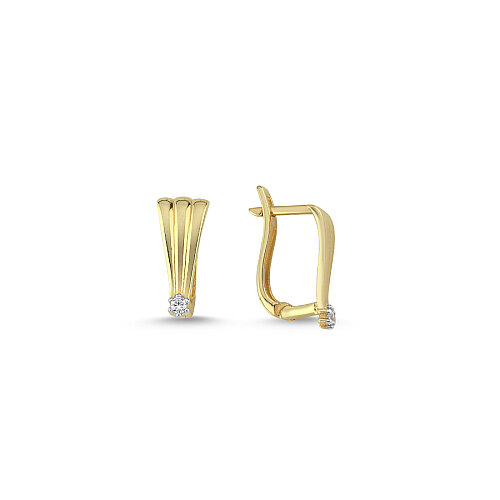 14 Ayar Altın Line Tektaş Küpe - 1