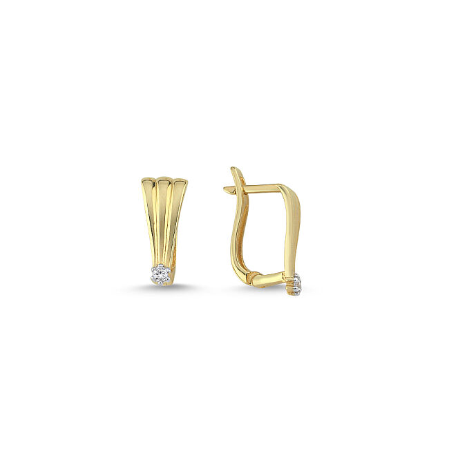 14 Ayar Altın Line Tektaş Küpe - 1