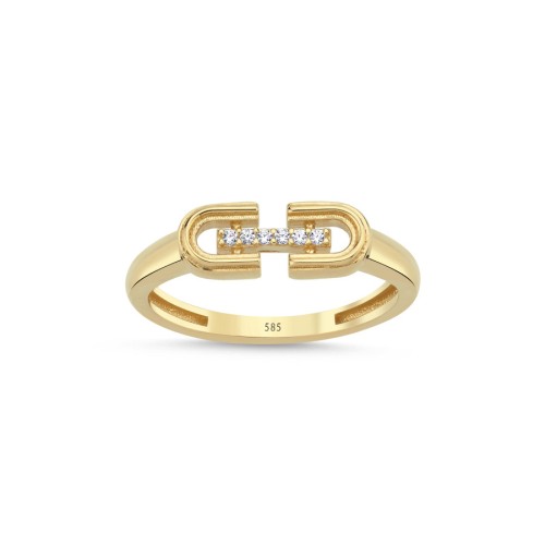 14 Ayar Altın Luna Taşlı Minimal Yüzük - 1