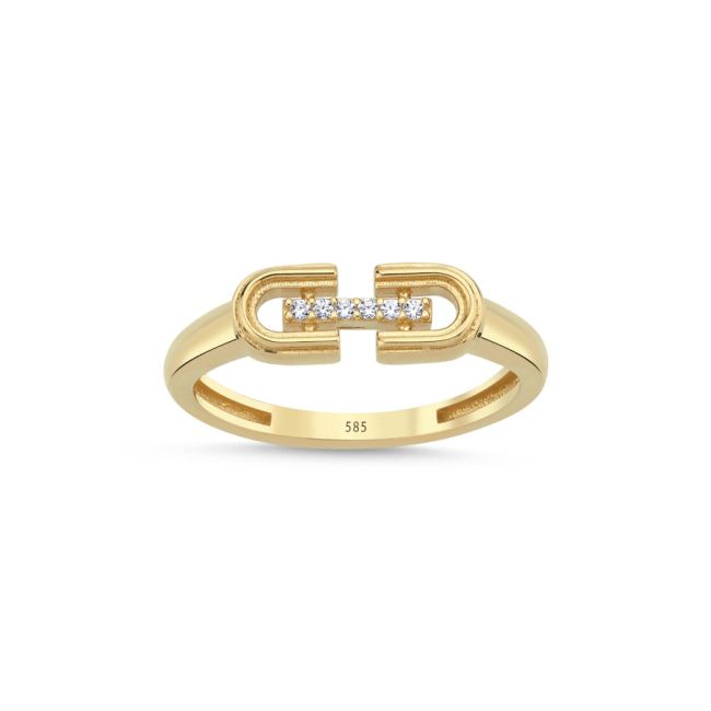 14 Ayar Altın Luna Taşlı Minimal Yüzük - 1