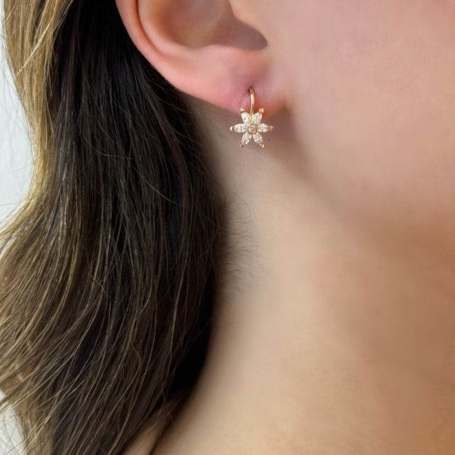 14 Ayar Altın Markiz Çiçek Küpe - 2