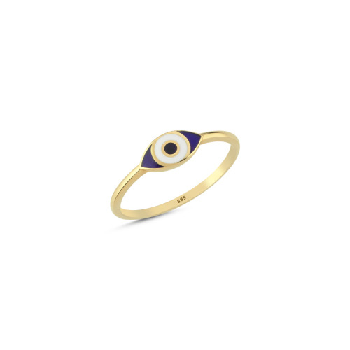 14 Carat Gold Enameled Evil Eye Bead Ring - CNG Jewels