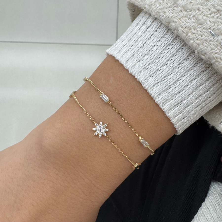 14 Ayar Altın Minimal Baget Taşlı Bileklik - CNG Jewels (1)