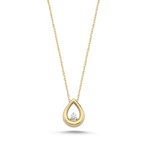 14 Carat Gold Minimal Drop Solitaire Necklace - 1