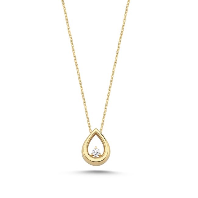 14 Carat Gold Minimal Drop Solitaire Necklace - 1